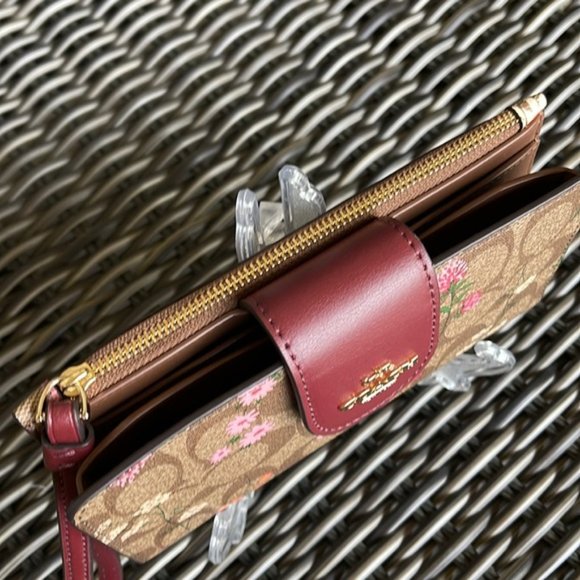 Coach Tech Wallet In Signature Canvas With Wildflower Print Khaki Multi - Picture 6 of 16